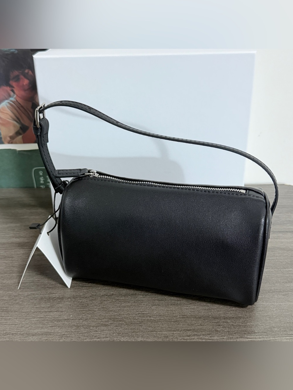 The Row Black Leather Cylinder Pouch with Strap